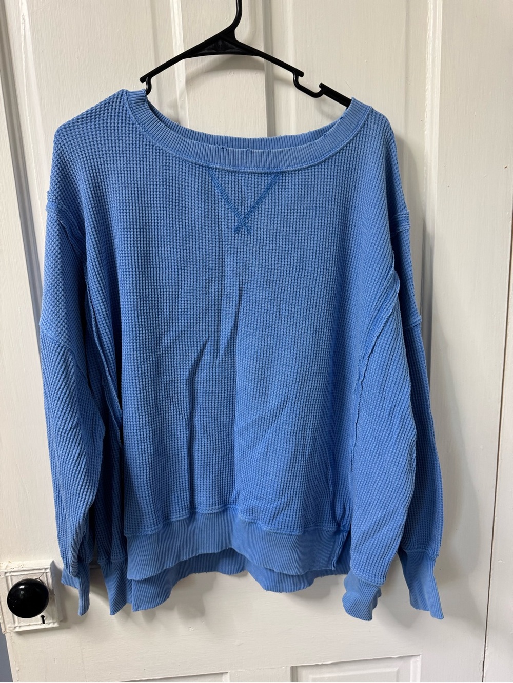 American Eagle Outfitters Blue Waffle-Knit Pullover Sweater